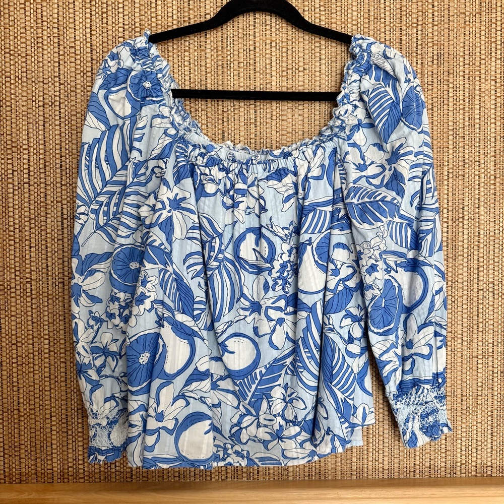 Vineyard Vines Painted Palm Beach Smocked Top XS On/Off Shoulder - Picture 4 of 7